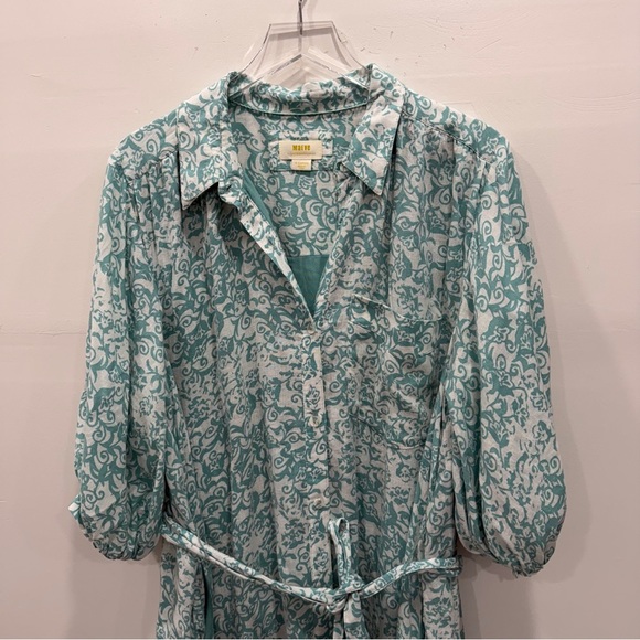 Anthropologie Maeve Button Front Belted Wrap Maxi Dress in Sky Size XL Linen - Picture 6 of 10